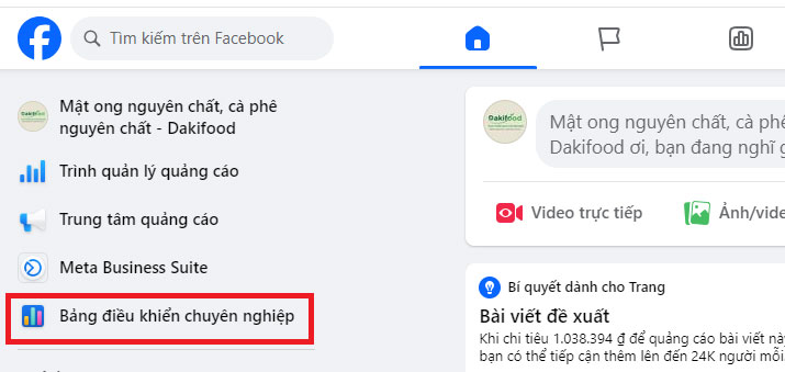 Bảng điều khiển quảng cáo Facebook